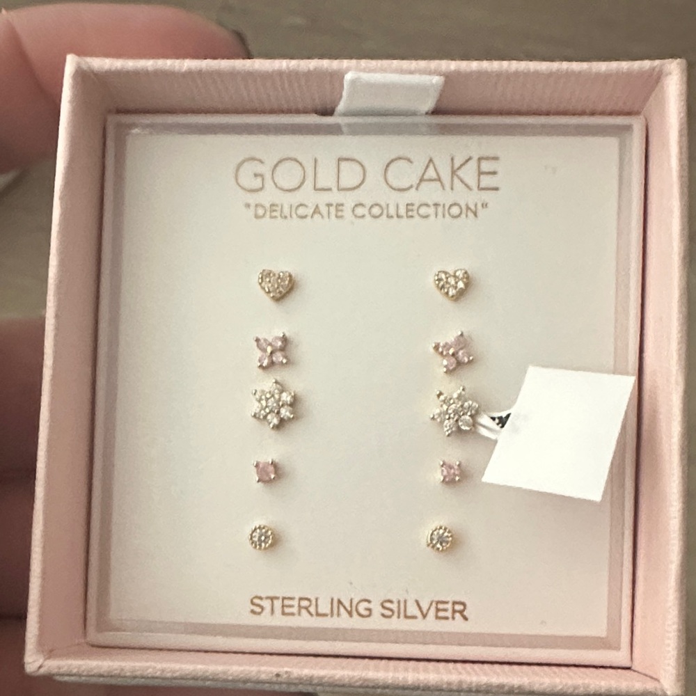 Gold Cake Sterling Silver Pink and Silver Earrings Set